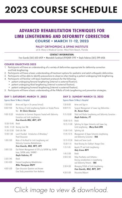 Advanced Rehabilitation Techniques for Limb Lengthening and Deformity Course Schedule